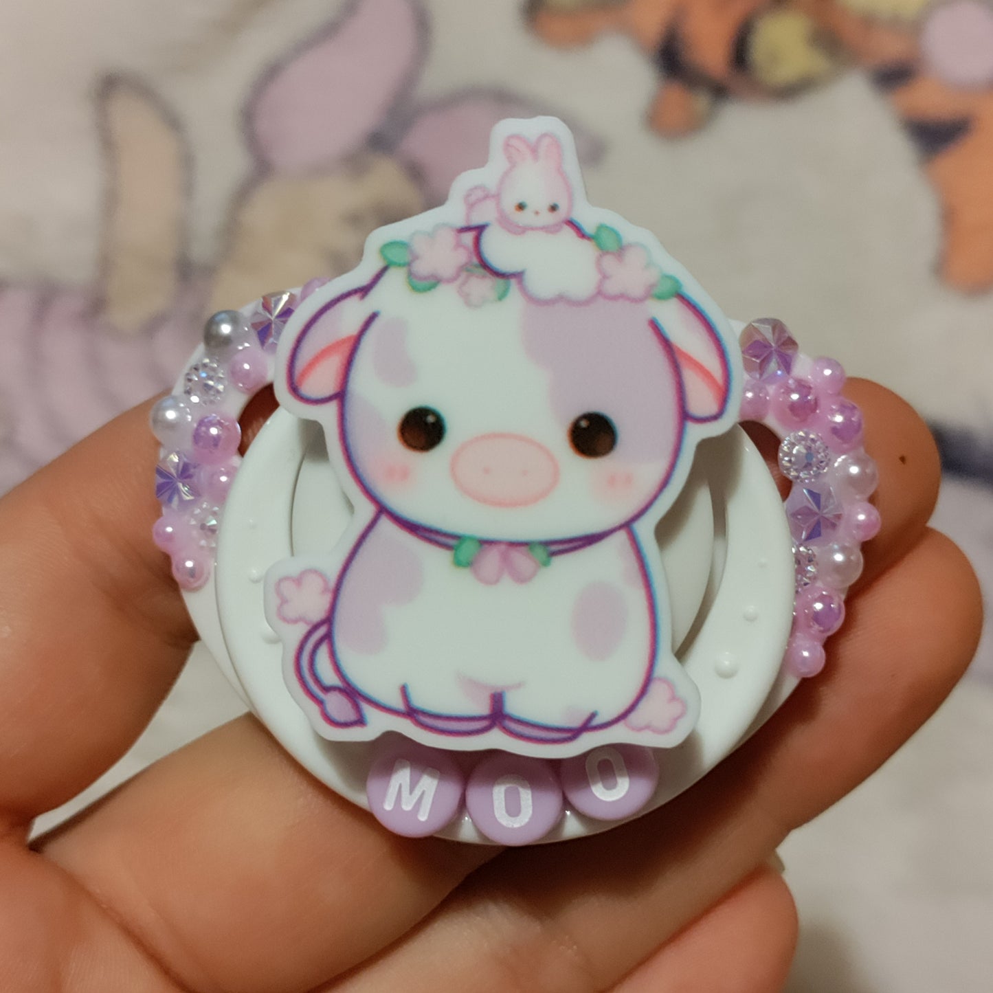 'Moo' Purple Cow Small Shield Remake Paci