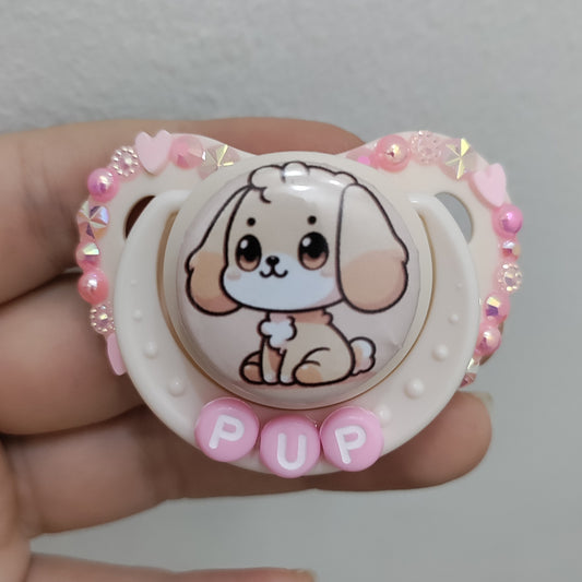 'Pup' Pink Puppy Small Shield Paci