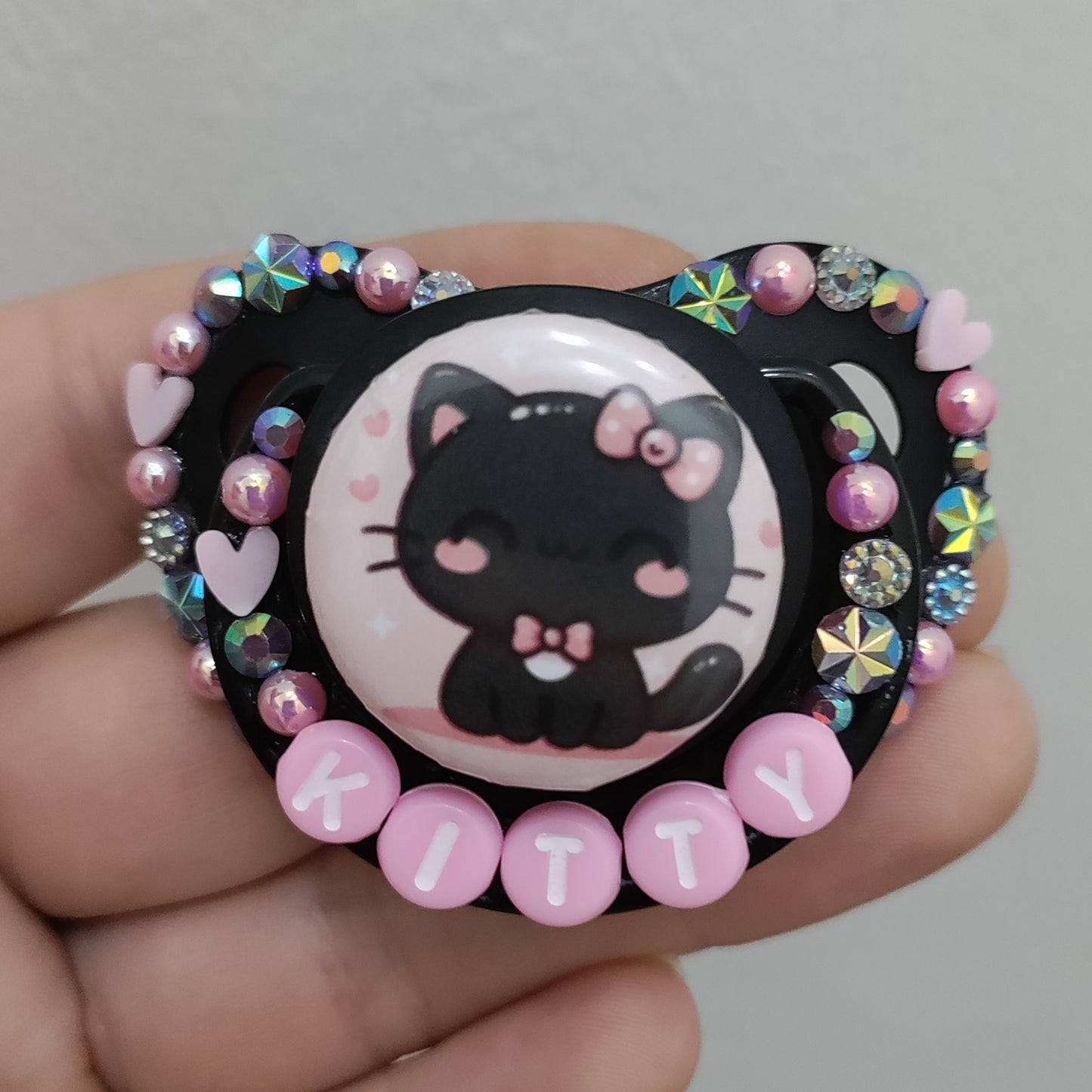 'Kitty' Black and Pink Cat Paci