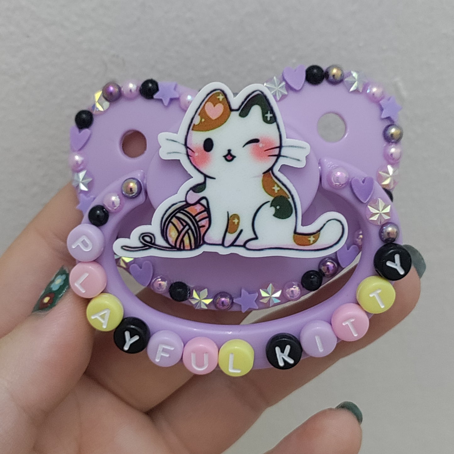 'Playful Kitty' Cat with Yarn Ball Remake Paci